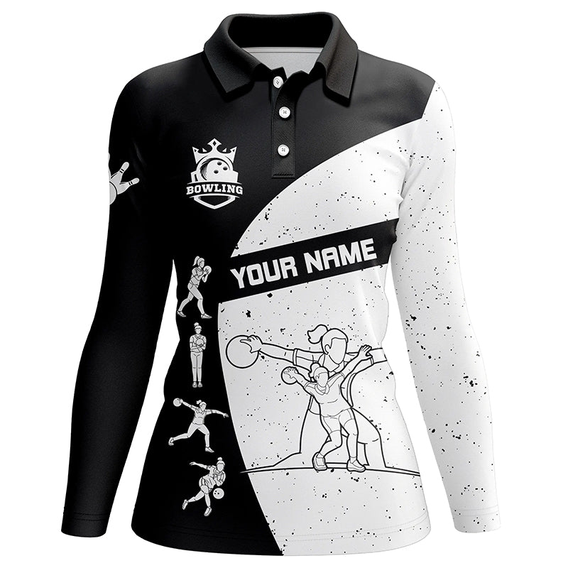 Schwarz-weiße Bowling-Poloshirts für Damen – Individuelles Bowling-Team-Liga-Shirt, Bowling-Geschenke für Damen NQS6211
