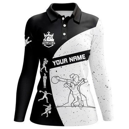 Schwarz-weiße Bowling-Poloshirts für Damen – Individuelles Bowling-Team-Liga-Shirt, Bowling-Geschenke für Damen NQS6211