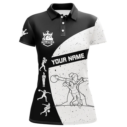 Schwarz-weiße Bowling-Poloshirts für Damen – Individuelles Bowling-Team-Liga-Shirt, Bowling-Geschenke für Damen NQS6211