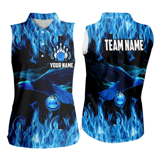 Blaue Flammenadler individuelle ärmellose Bowling-Polo-Team-Shirts, Feuer-Bowling-Trikot-Outfit für Bowler NQS9440