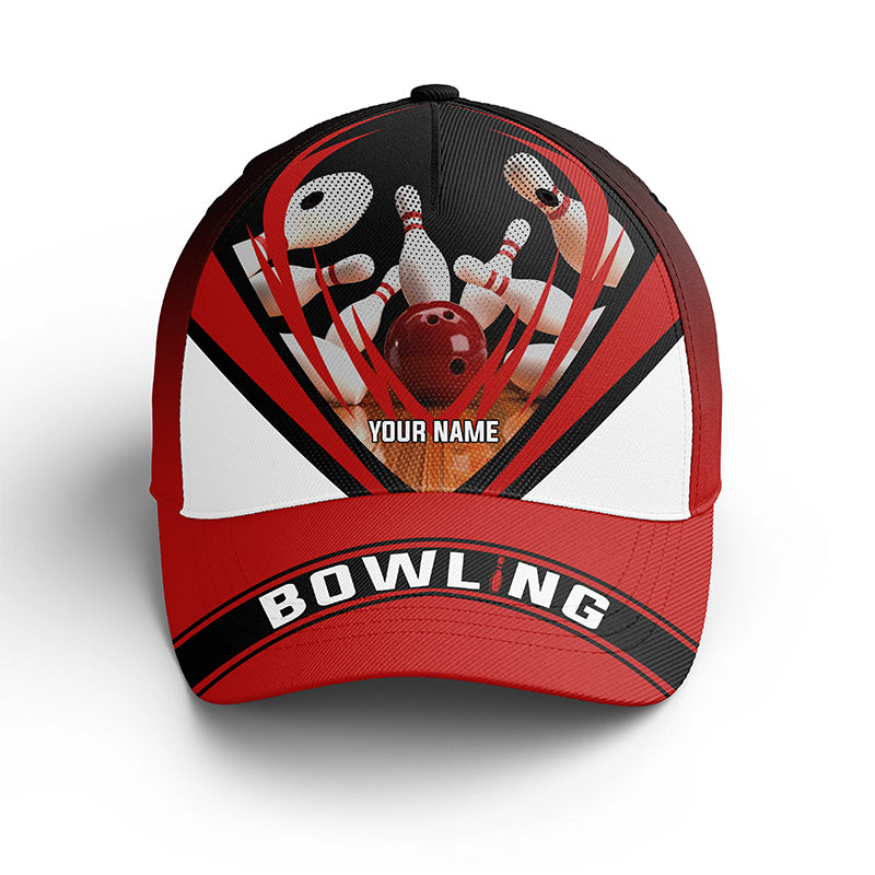 Personalisierter roter und schwarzer Bowlinghut, Bowling-Baseballkappe für Männer, Frauen, Bowling-Team, Bowler-Geschenk NQS5051