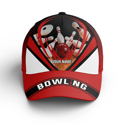 Personalisierter roter und schwarzer Bowlinghut, Bowling-Baseballkappe für Männer, Frauen, Bowling-Team, Bowler-Geschenk NQS5051