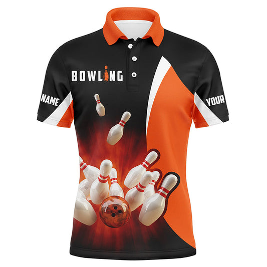 Personalisierte Retro-Bowling-Poloshirts in Schwarz-Orange für Männer, Bowling-Teamtrikot NQS5054