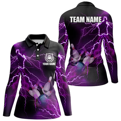 Damen-Bowling-Poloshirts – Individuelle lila Blitz-Bowling-Team-Trikots, Geschenk für Team-Bowler NQS6220
