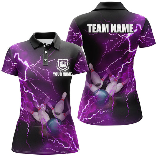 Damen-Bowling-Poloshirts – Individuelle lila Blitz-Bowling-Team-Trikots, Geschenk für Team-Bowler NQS6220
