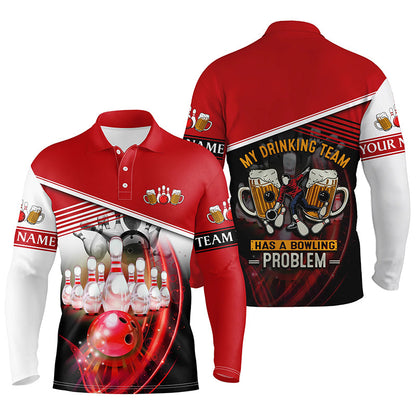 Lustige Bowling-Poloshirts für Männer, personalisierter Teamname: My drinking team has a bowling problem | Rot NQS4811
