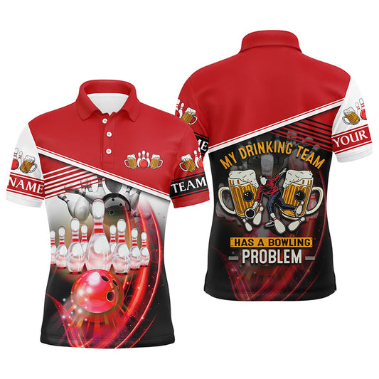 Lustige Bowling-Poloshirts für Männer, personalisierter Teamname: My drinking team has a bowling problem | Rot NQS4811