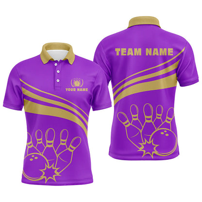 Personalisierte Bowling-Poloshirts für Herren, maßgeschneiderte Bowling-Teamshirts für Herren, Bowl-Trikots | Lila NQS5354