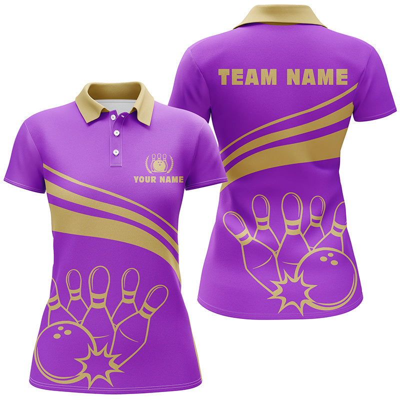 Personalisierte Bowling-Poloshirts für Damen, maßgeschneiderte Bowling-Teamshirts für Damen, Bowl-Trikots | Lila NQS5354