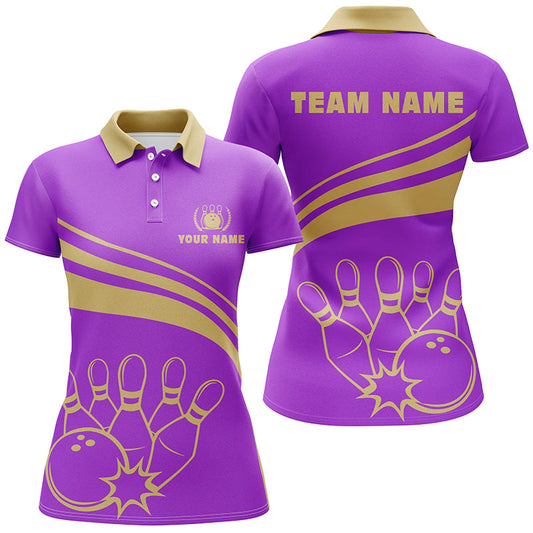 Personalisierte Bowling-Poloshirts für Damen, maßgeschneiderte Bowling-Teamshirts für Damen, Bowl-Trikots | Lila NQS5354