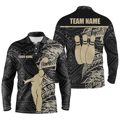 Personalisierte Bowling-Poloshirts für Herren – Gold-Schwarz Tribal-Team-Bowling-Trikot, Bowling-Geschenk für Ihn NQS6031