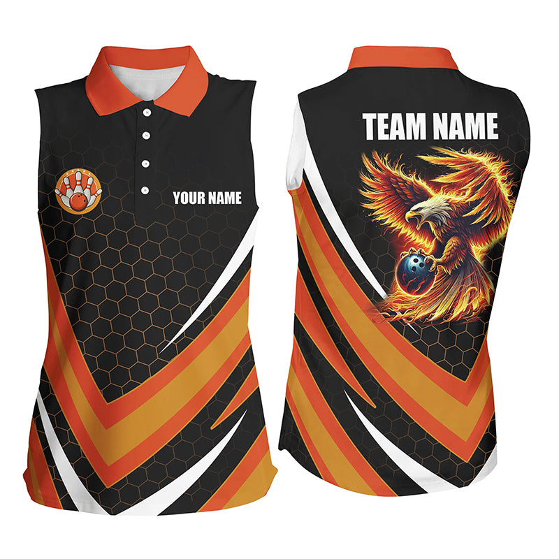 Adler-Flammen ärmelloses Bowling-Poloshirt, Fire Eagle Bowling-Team-Shirts, Bowler-Trikots | Orange NQS8390