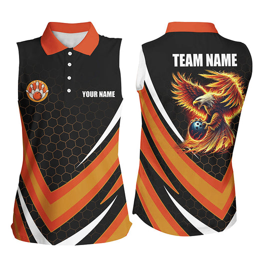 Adler-Flammen ärmelloses Bowling-Poloshirt, Fire Eagle Bowling-Team-Shirts, Bowler-Trikots | Orange NQS8390