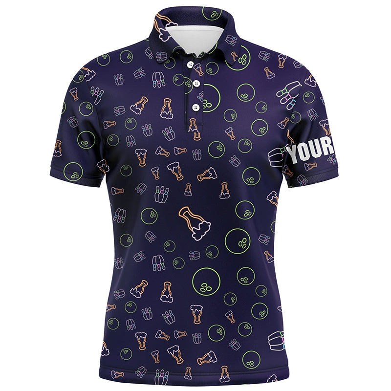 Neon Bier Glühendes Bowling-Muster – Individuelle Herren-Bowling-Poloshirts, Bowling-Team-Liga-Trikots NQS6763