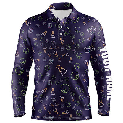 Neon Bier Glühendes Bowling-Muster – Individuelle Herren-Bowling-Poloshirts, Bowling-Team-Liga-Trikots NQS6763