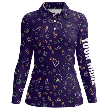Neon Bier Glühendes Bowling-Muster – Individuelle Bowling-Poloshirts für Damen, Bowling-Team-Liga-Trikots NQS6763