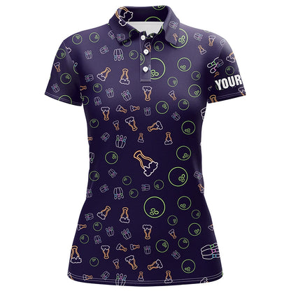 Neon Bier Glühendes Bowling-Muster – Individuelle Bowling-Poloshirts für Damen, Bowling-Team-Liga-Trikots NQS6763