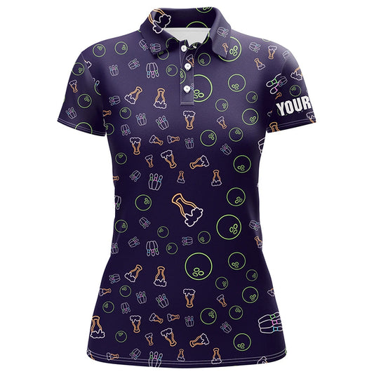 Neon Bier Glühendes Bowling-Muster – Individuelle Bowling-Poloshirts für Damen, Bowling-Team-Liga-Trikots NQS6763