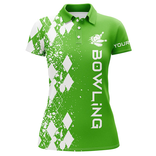Damen-Bowlinghemd mit Kurzarm-Poloshirt, personalisiertes grünes Bowlinghemd für Damen, personalisiertes Bowling-Geschenk NQS5100