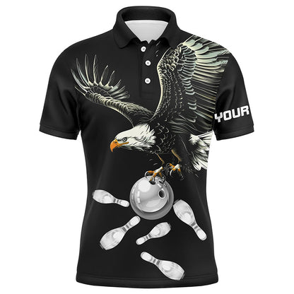 Schwarz-weiße Herren Bowling Poloshirts, maßgeschneiderte Adler Team Bowling-Shirts, Geschenk für Bowling-Spieler NQS7405
