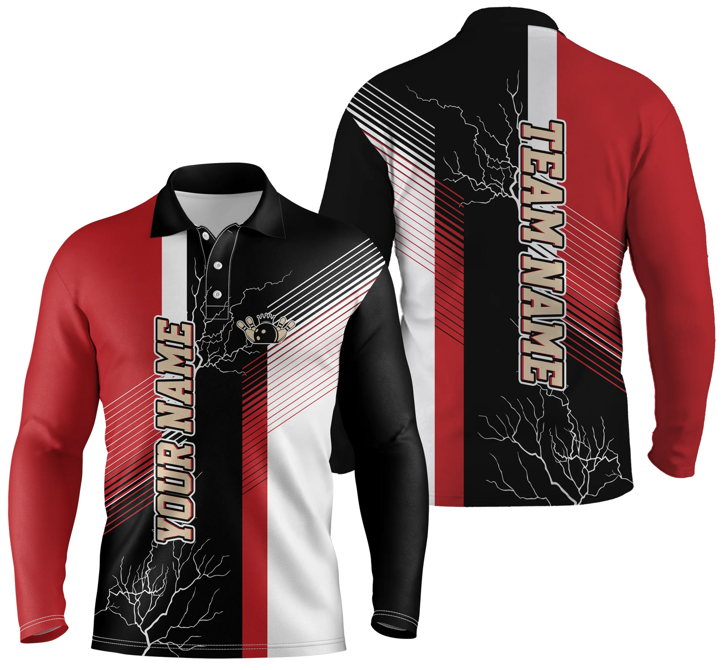 Rot-schwarze Bowlinghemden mit Karomuster, personalisierte Bowling-Poloshirts für Männer, Team-Bowlingtrikots NQS4819