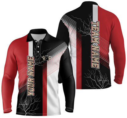 Rot-schwarze Bowlinghemden mit Karomuster, personalisierte Bowling-Poloshirts für Männer, Team-Bowlingtrikots NQS4819