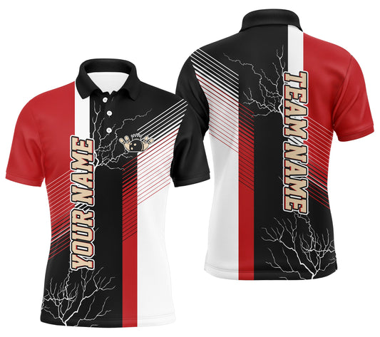 Rot-schwarze Bowlinghemden mit Karomuster, personalisierte Bowling-Poloshirts für Männer, Team-Bowlingtrikots NQS4819