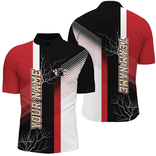 Rot-schwarze Bowlinghemden mit Karomuster, personalisierte Bowlinghemden mit Viertelreißverschluss für Männer, Team-Bowlingtrikots NQS4819
