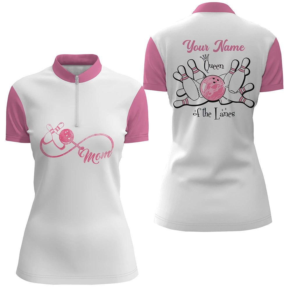 Viertelreißverschluss-Bowlinghemd für Damen, personalisiertes Bowling-Geschenk für Mütter: "Queen of the Lanes", Bowling-Mutter NQS5184
