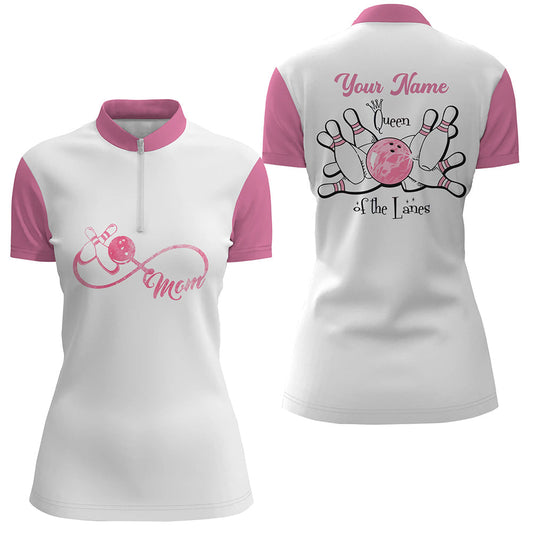Viertelreißverschluss-Bowlinghemd für Damen, personalisiertes Bowling-Geschenk für Mütter: "Queen of the Lanes", Bowling-Mutter NQS5184