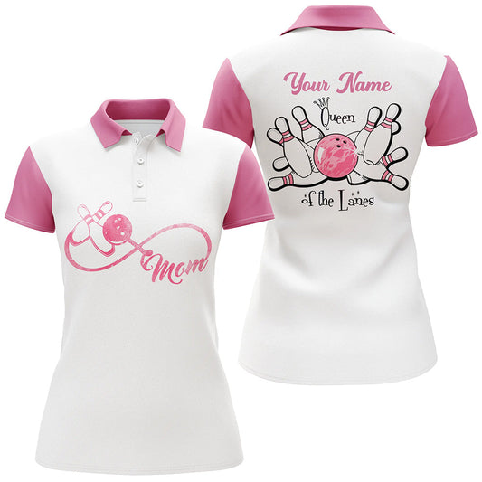Bowling-Poloshirt für Damen, personalisiertes Bowlinghemd für Mütter: "Queen of the Lanes", Muttertagsgeschenk NQS5184