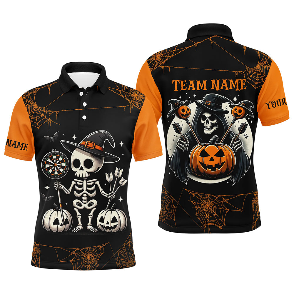 Individuelles Lustiges Skelett Halloween Dart Poloshirt Für Herren, Halloween Darttrikot TDM2473