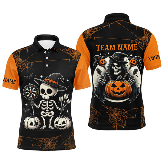 Individuelles Lustiges Skelett Halloween Dart Poloshirt Für Herren, Halloween Darttrikot TDM2473