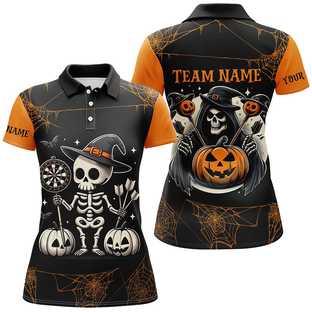 Individuelles Lustiges Skelett Halloween Dart Poloshirt Für Herren, Halloween Darttrikot TDM2473