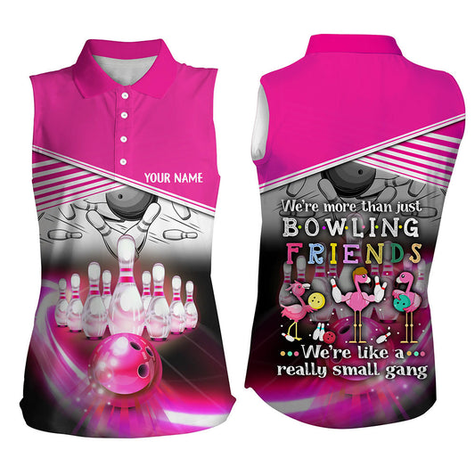 Lustiges Flamingo-Ärmelloses Bowling-Poloshirt für Damen – „We’re more than just bowling friends“ NQS5949