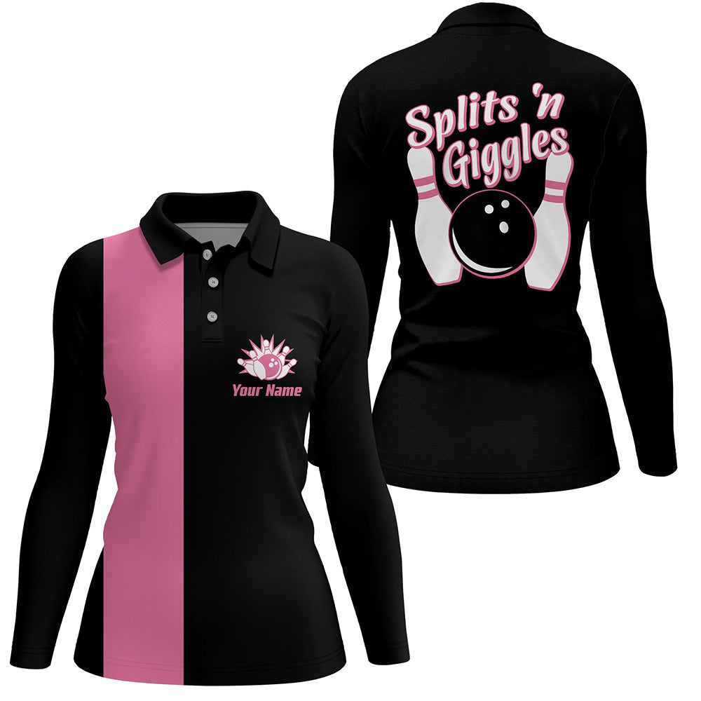 Splits 'n Giggles“ Bowling-Poloshirt für Damen – Personalisierte Retro-Pink-Bowling-Trikots NQS5967