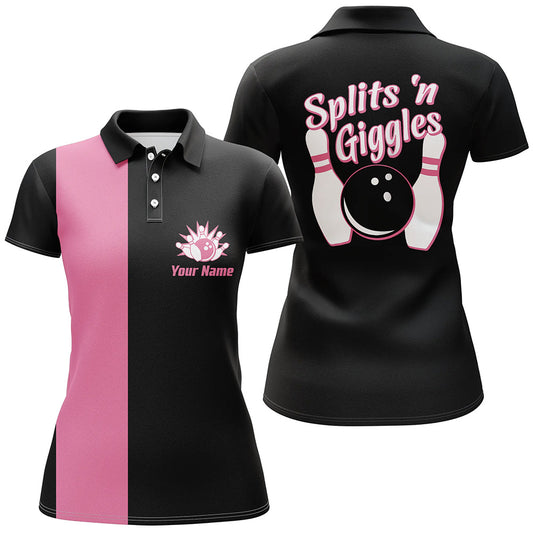 Splits 'n Giggles“ Bowling-Poloshirt für Damen – Personalisierte Retro-Pink-Bowling-Trikots NQS5967