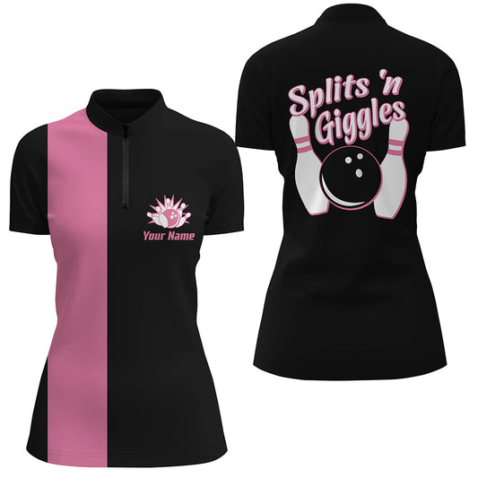 Splits 'n Giggles“ Bowling-Quarter-Zip-Shirt für Damen – Personalisierte Retro-Pink-Bowling-Trikots NQS5967
