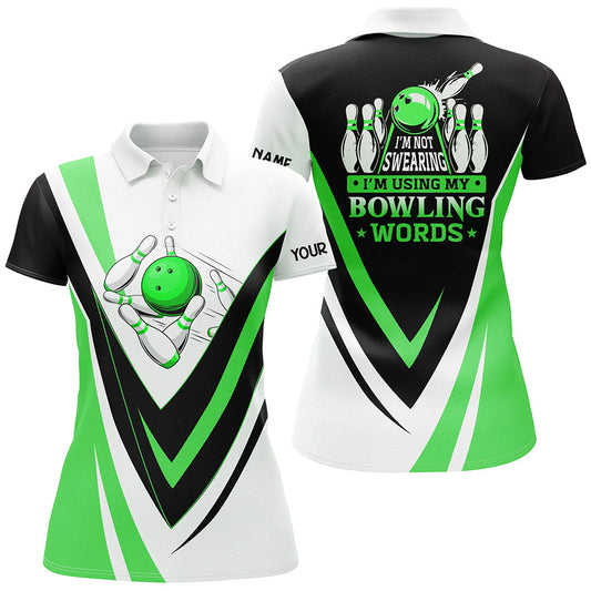 Individuelle Bowling-Poloshirts für Damen – „I'm not swearing, I'm using my bowling words“ Grüne Bowl-Shirts NQS6632