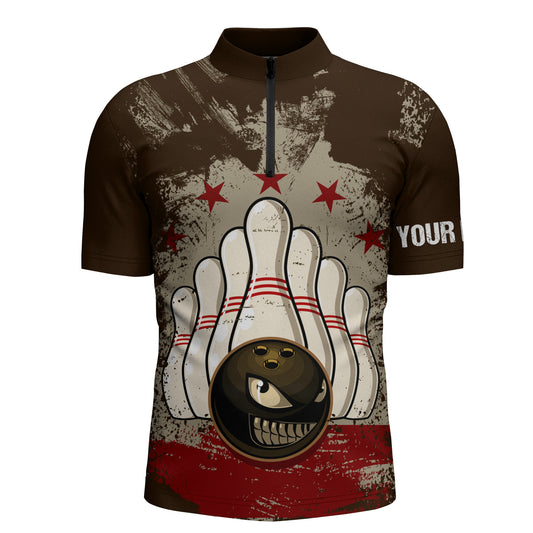 Personalisierte Vintage-Bowlinghemden mit Viertelreißverschluss für Männer, personalisierter Name, Retro-Team-Bowlinghemden NQS4580