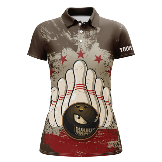 Personalisierte Vintage-Bowlinghemden für Damen, personalisierter Name, Retro-Bowling-Poloshirts für Damen NQS4580