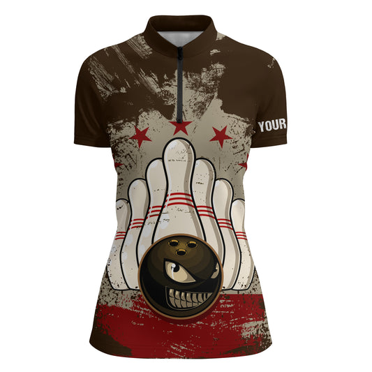 Personalisierte Vintage-Bowlinghemden mit Viertelreißverschluss für Damen, personalisierter Name, Retro-Bowlinghemden, Team-Bowling NQS4580
