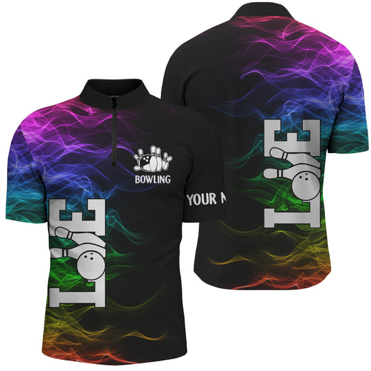 Herren-Bowlinghemd mit Viertelreißverschluss, bunte maßgeschneiderte Bowling-Trikots, personalisiertes Geschenk für Bowling-Spieler NQS4396