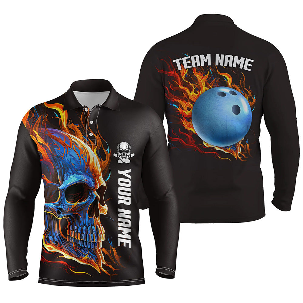 Schädel in Flammen Bowling-Poloshirts für Herren – Individuelles Team Schädel-Bowling-Trikots NQS6197