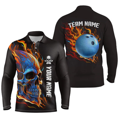 Schädel in Flammen Bowling-Poloshirts für Herren – Individuelles Team Schädel-Bowling-Trikots NQS6197