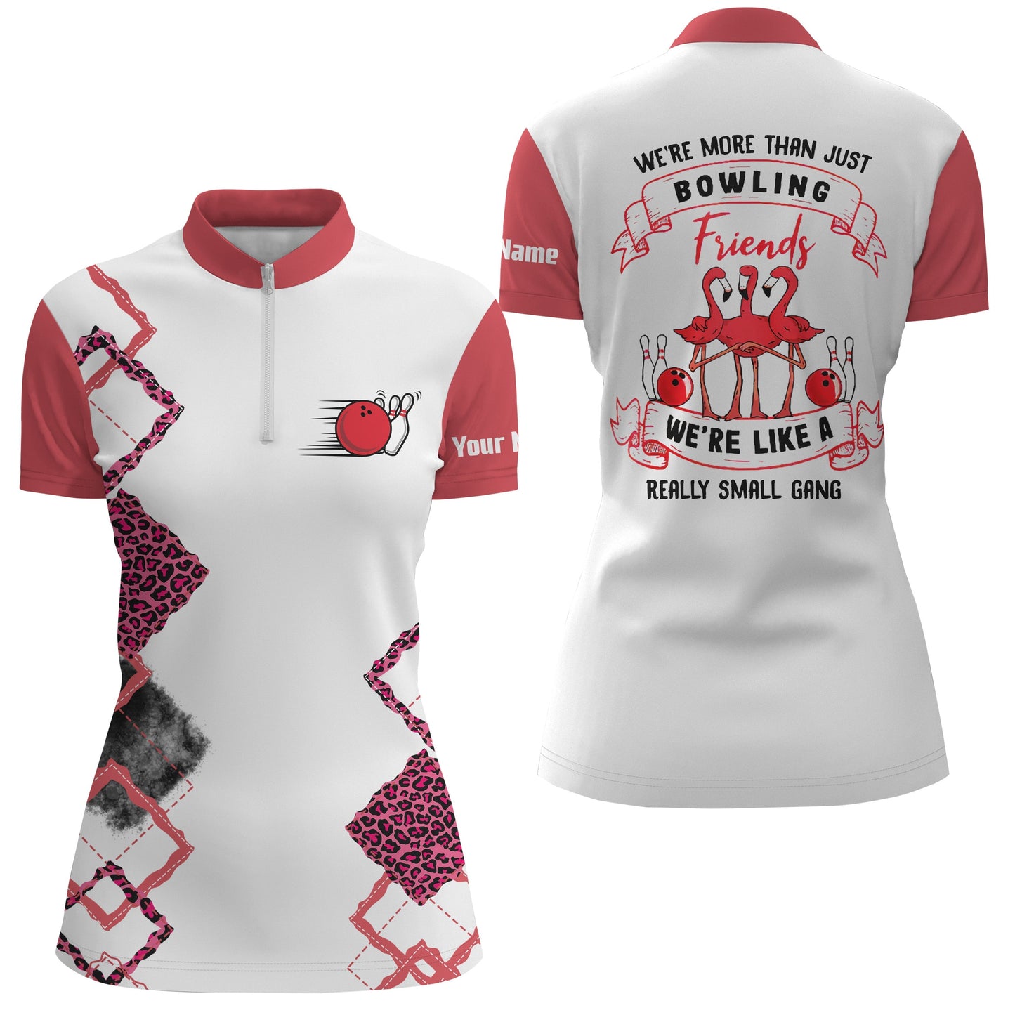 Damen-Bowlinghemden mit Viertelreißverschluss, personalisiert: "Wir sind mehr als nur Bowling-Freunde, wir sind wie eine kleine Gang" NQS4405