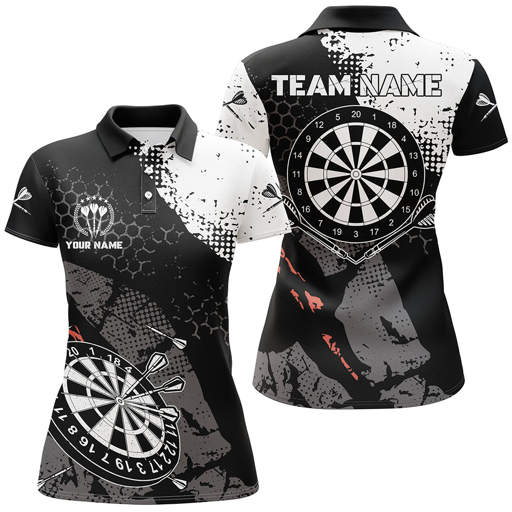 Retro Schwarz-Weiß Muster Individuelles Damen Darts Poloshirt – Dart Team Trikot für Damen LDT0381