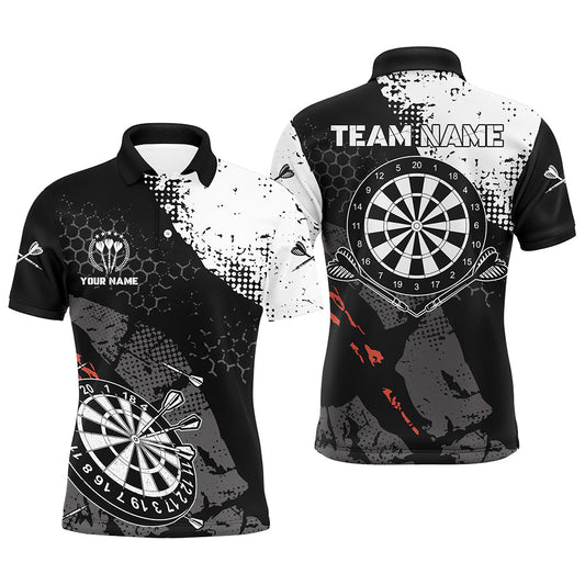 Retro Schwarz-Weiß Muster – Individuelle Herren Dart-Poloshirts – Dart-Teamtrikots für Männer LDT0381