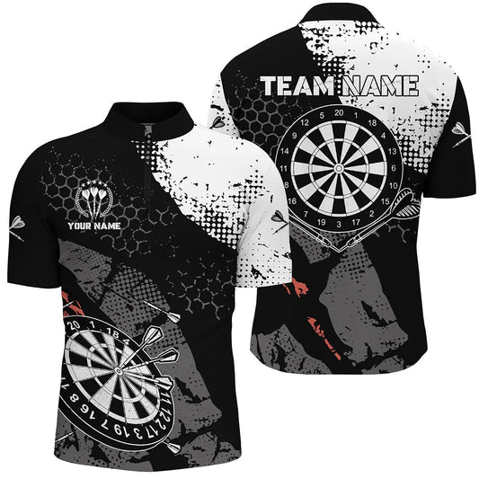 Retro Schwarz Weiß Muster Custom Darts Quarter-Zip Shirts für Männer Dart Team Trikots LDT0381