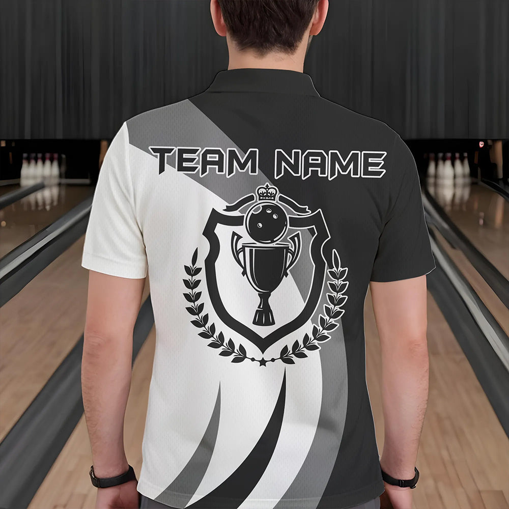 Schwarz-weiße Retro-Bowling-Poloshirts für Herren – Individuelles Bowling-Team-Liga-Trikot NQS6704